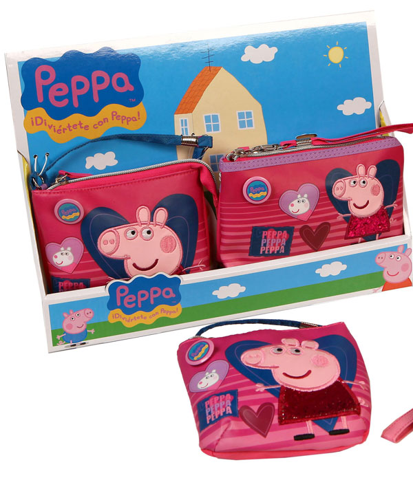 Azzar kabelka a peněženka Peppa Pig srdce růžová polyester 15 x 14 x 4 cm