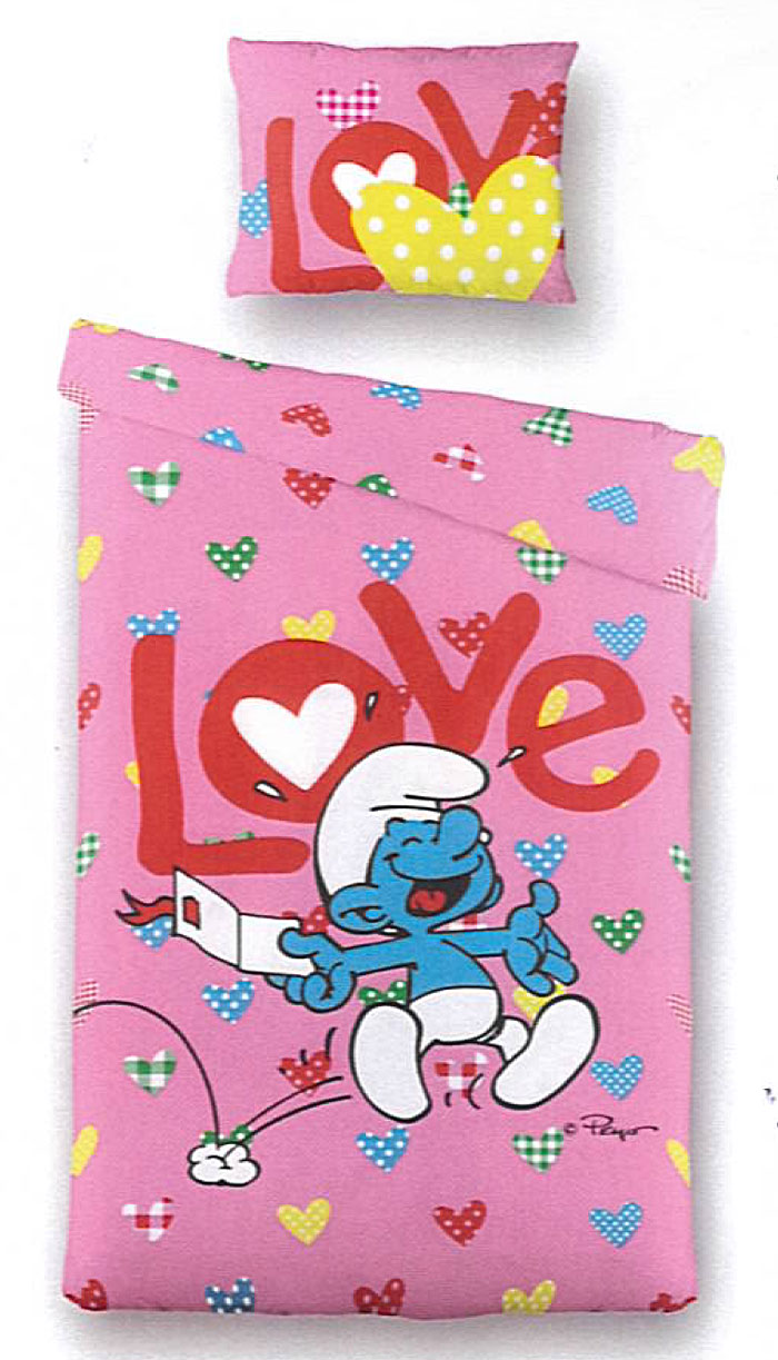 PEYO Povlečení Šmoulové Love bavlna 140/200, 60/70 cm