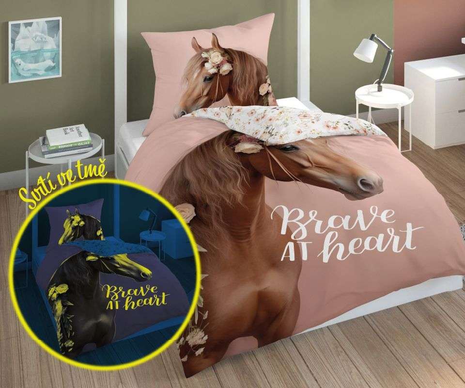 Povlečení Kůň romantic heart svítící 140/200, 70/80