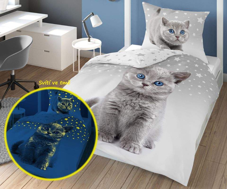 Svítící povlečení Kotě grey