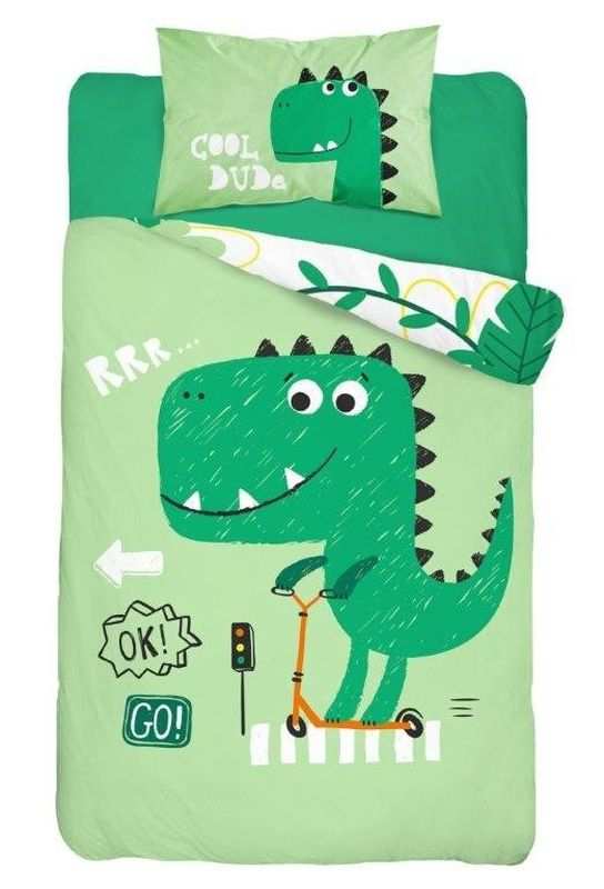 Bambusové povlečení do postýlky Dino green
