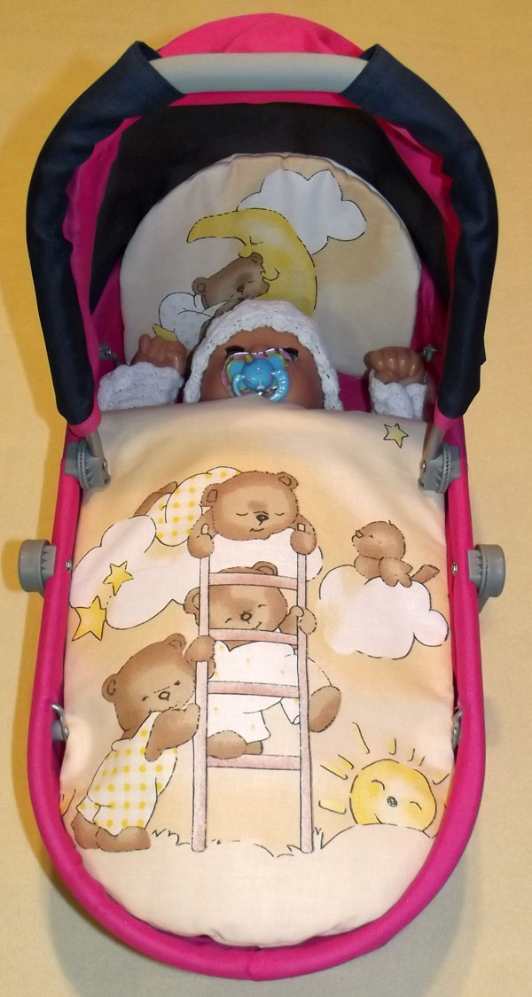Peřinky do kočárku pro panenky Medvídci na žebříku krémová